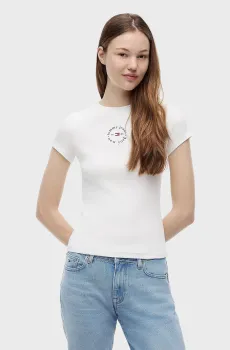 Женская белая футболка SLIM ESS LOGO2 RIB TEE EXT Белый XS Tommy Jeans DW0DW22807