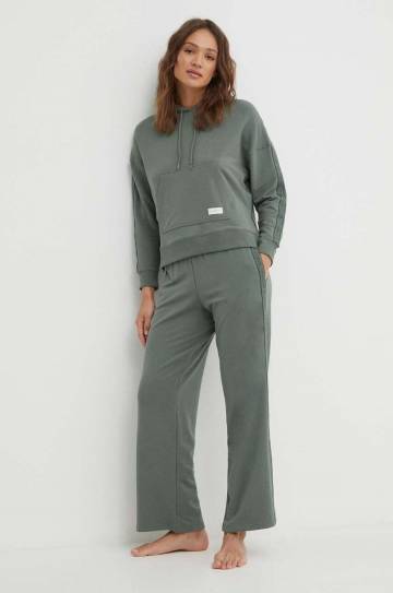 Кофта лаунж Tommy Hilfiger цвет зелёный с капюшоном однотонная UW0UW04783 Кофта лаунж Tommy Hilfiger цвет зелёный с капюшоном однотонная UW0UW04783