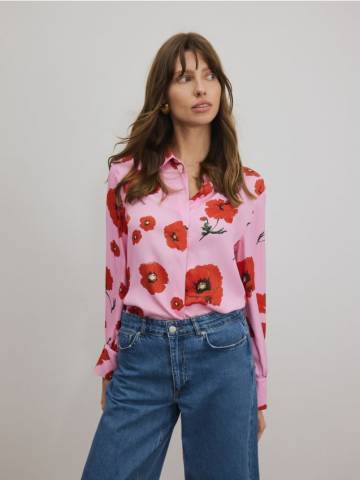 Reserved - Віскозна сорочка з квітковим принтом - рожевий - 558HV-30X