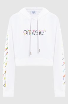 Белые укороченные худи с цветочным принтом логотипа