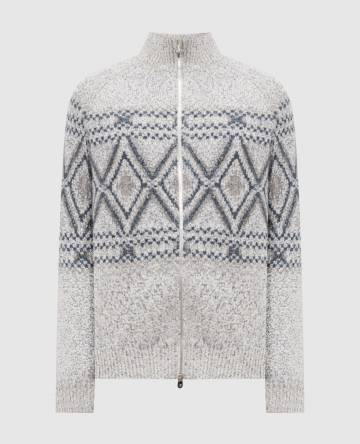 Серый кардиган с шерстью, шелком и кашемиром в узор Серый кардиган с шерстью, шелком и кашемиром в узор