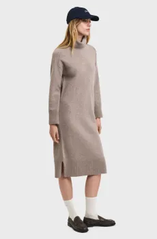 Женское бежевое шерстяное платье HERRINGBONE DETAIL ROLLNECK DRESS Бежевый S Gant 4502078