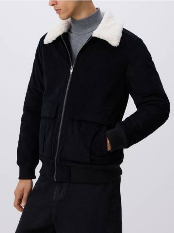 Reserved - Вельветова куртка на штучному хутрі - чорний - 027FW-99X Reserved - Вельветова куртка на штучному хутрі - чорний - 027FW-99X