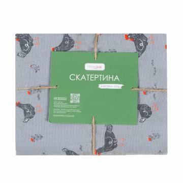 Кухонная скатерть Home Line Прогулка с цыплятами, серая, 120*150 см (полупанама) (183919)