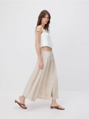 Reserved - Спідниця з домішкою льону - бежевий - ZN181-08X Reserved - Спідниця з домішкою льону - бежевий - ZN181-08X