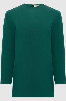 Зеленое платье мини из шелка с акцентными плечами