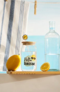 Чашка з соломинкою з літнім мотивом - різнобарвний