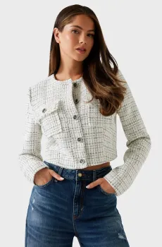 Женский белый твидовый жакет Белый L Guess W5YN44.WHDB2;F0LL