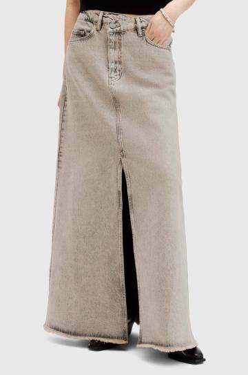 Хлопковая джинсовая юбка AllSaints NOIR MAXI SKIRT цвет бежевый maxi прямая W045RA Хлопковая джинсовая юбка AllSaints NOIR MAXI SKIRT цвет бежевый maxi прямая W045RA