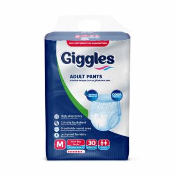 Подгузники-трусы для взрослых Giggles размер M (70-120 см), 30 шт Подгузники-трусы для взрослых Giggles размер M (70-120 см), 30 шт