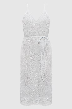 Зеленое платье миди из кружева с пайетками