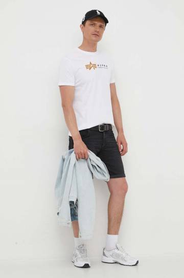 Хлопковая футболка Alpha Industries T 118502 09 цвет белый с принтом 118502.09-white Хлопковая футболка Alpha Industries T 118502 09 цвет белый с принтом 118502.09-white