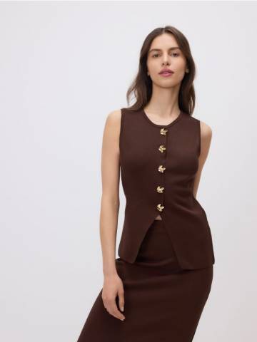 Reserved - LADIES` VEST - темно коричневий - XV613-89X Reserved - LADIES` VEST - темно коричневий - XV613-89X