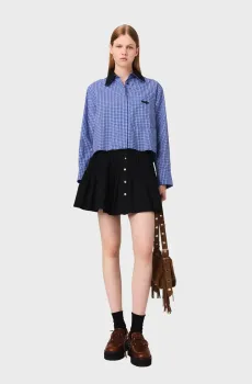 Женская синяя рубашка в клетку Синий 36 MAJE MFPCM00673_Blue rhinestoned tiles print