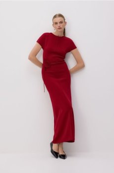 Reserved - Максі-сукня з декоративним поясом - червоний - 769JL-33X