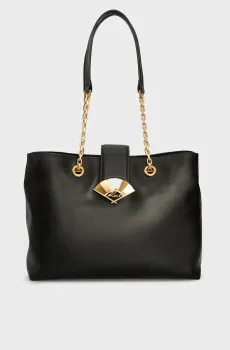 Женская черная кожаная сумка k signature fan lg tote Черный ONESIZE Karl Lagerfeld 241W3044