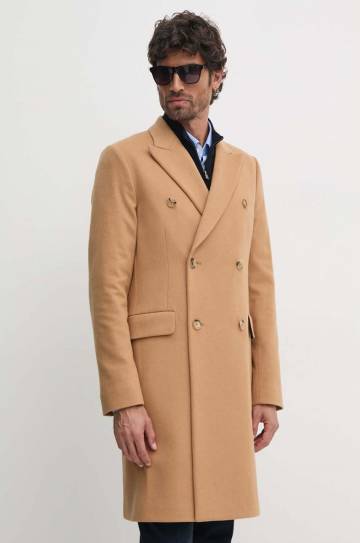 Шерстяное пальто Paul Smith цвет коричневый переходной двубортный M1R-224P-N00110 Шерстяное пальто Paul Smith цвет коричневый переходной двубортный M1R-224P-N00110