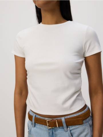 Reserved - Футболка зі складками - білий - 437FS-00X