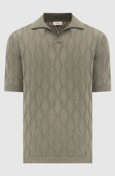 Поло цвета хаки с шелком в узор