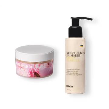 Шиммер крем-гель Shiny Vanilla + Скраб для тіла Oil Scrub Flowers Шиммер крем-гель Shiny Vanilla + Скраб для тіла Oil Scrub Flowers
