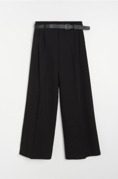 Штани wide leg з поясом - чорний