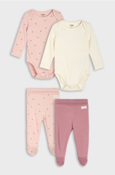 Бавовняний Комплект: Боді Та Штани 2 pack - рожевий