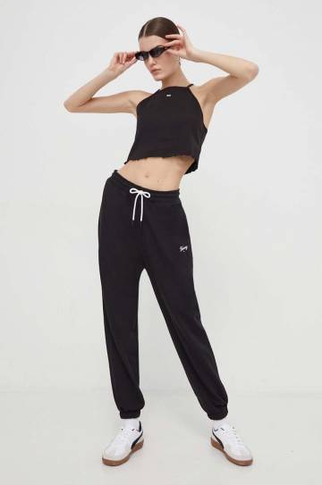 Хлопковые спортивные штаны Tommy Jeans цвет чёрный однотонные Хлопковые спортивные штаны Tommy Jeans цвет чёрный однотонные