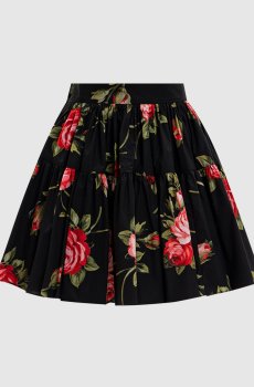 Черная юбка мини в цветочный принт