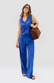 Штани wide leg з ліоцелом і домішкою льону - індиго