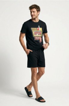 Бавовняна двочастинна піжама з принтом - чорний