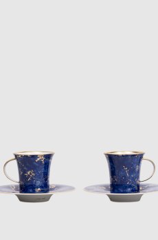 Набор фарфоровых чашек для чая с блюдцами в принт