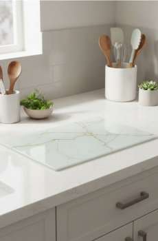 Обробна дошка з мармуровим візерунком - кремовий