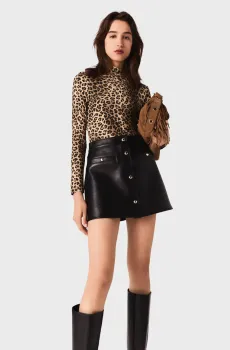 Женская черная кожаная юбка Черный 40 MAJE MFPJU01476_Black