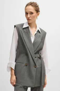 Женский серый шерстяной жилет в полоску Серый 32 BOSS 50525867;964