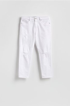 Reserved - Завужені джинси керот з потертими краями - білий - YV152-00J