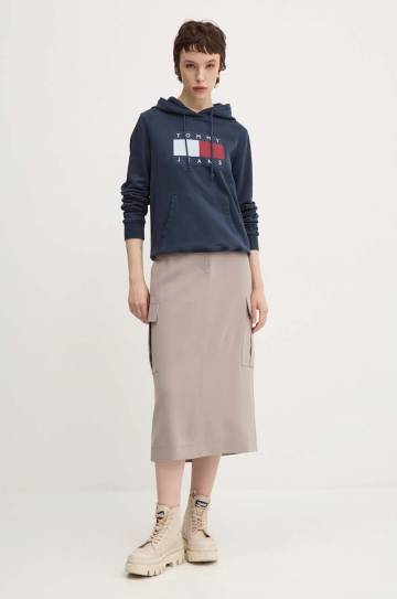 Хлопковая кофта Tommy Jeans женская цвет синий с капюшоном с принтом DW0DW18654 Хлопковая кофта Tommy Jeans женская цвет синий с капюшоном с принтом DW0DW18654
