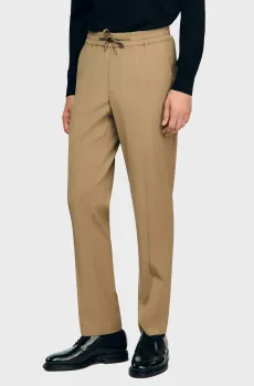 Мужские бежевые шерстяные брюки Бежевый 38 Sandro SHPPA01144_Dark sand