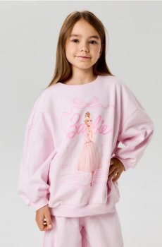 Світшот із круглим вирізом і принтом Barbie - пастельний рожевий