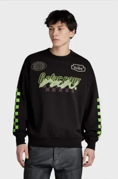 Мужской черный свитшот Moto sport gr loose r sw Черный S G-Star RAW D23895,B782