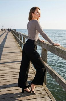 Рифлене футболка з довгими рукавами - кавовий