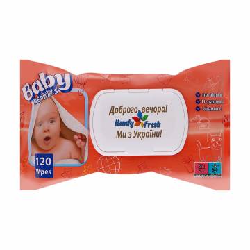 Детские влажные салфетки Handy Fresh Baby с яблоком, с клапаном, 120 шт Детские влажные салфетки Handy Fresh Baby с яблоком, с клапаном, 120 шт
