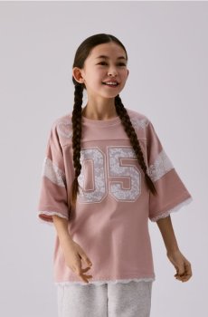 Reserved - Футболка з мереживним оздобленням - рожевий - 011HU-30X