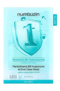 Тканевая маска для лица Numbuzin No.1 Pantothenic B5 Hyaluronic Active Clear Mask с пантенолом и гиалуроновой кислотой, 26 мл