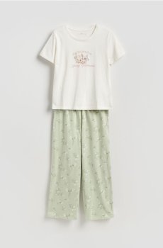 Reserved - Бавовняний піжамний комплект - блідо-зелений - 114HQ-07X