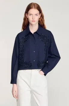 Женская темно-синяя рубашка Синий XS Sandro SFPCM01608_Navy Blue