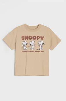 Бавовняна футболка з принтом Snoopy - кремовий