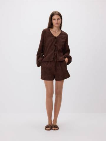 Reserved - Муслінові шорти з візерунком - темно коричневий - 477FM-89X