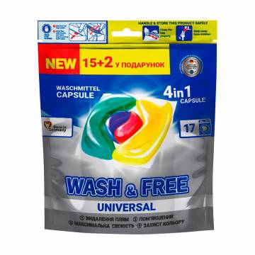 Капсулы для стирки Wash and Free Universal, 17 шт Капсулы для стирки Wash and Free Universal, 17 шт