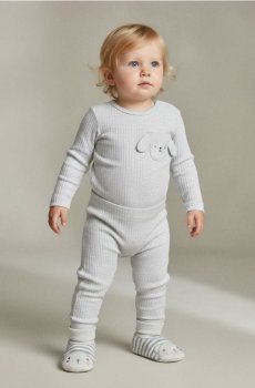 Бавовняний дитячий комплект з декоративною кишенею - сірий