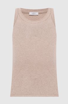 Бежевый меланжевый топ в рубчик с цепочкой